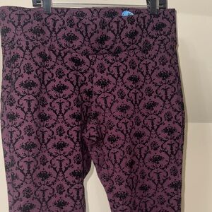 Torrid Plum Leggings with Black Floral Pattern